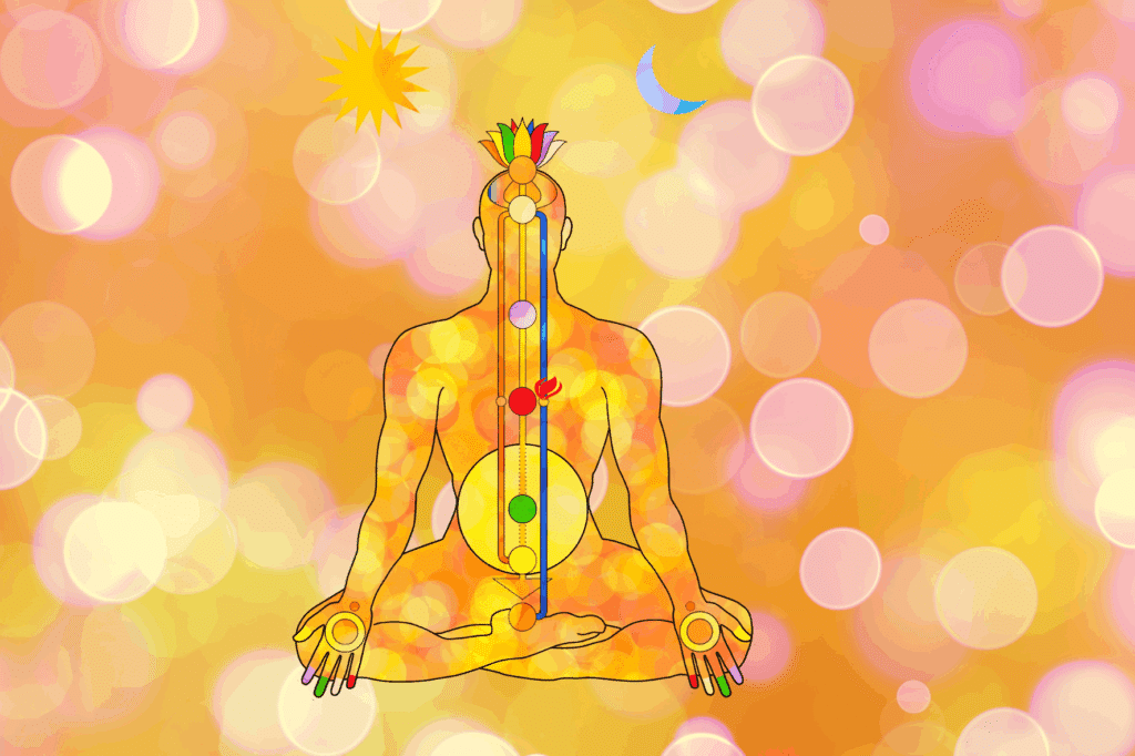 eingezeichnetes Chakrasystem auf Körper